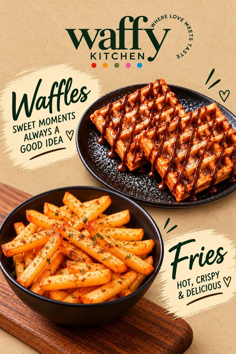 Waffy Kitchen chocolate waffles and peri peri fries